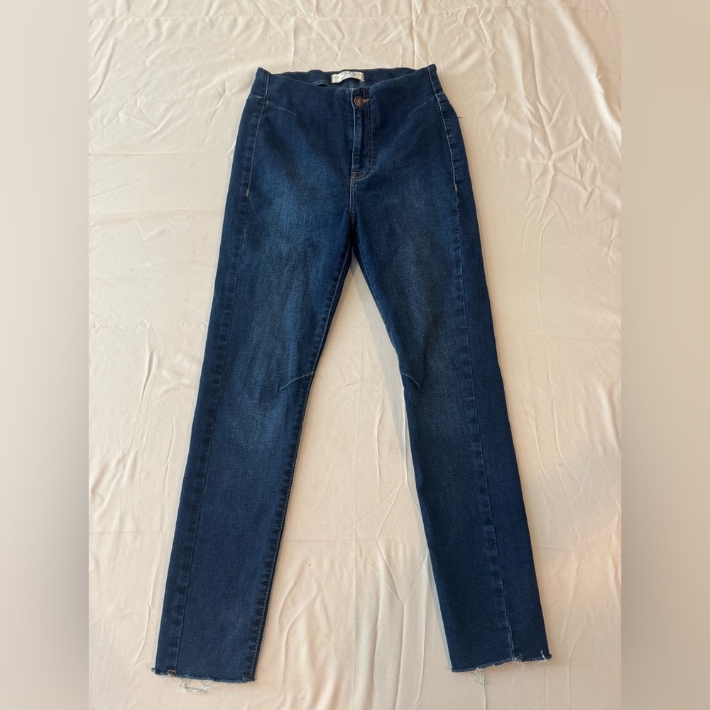 We The Free Free People Skinny Jeans 29 High Rise Dark Wash Raw Hem Ankle